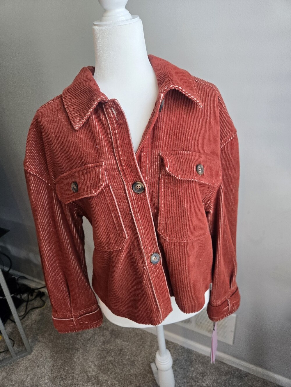 Avec Les Filles Corduroy Oversized Boxy Wide Two-tone Shirt Jacket Shacket Small